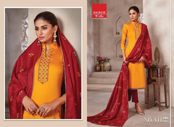 Rajveer Niyati  Pure  Cotton Jam Satin With Embroidery  Latest Fancy Ethnic Wear Designer Dress Material